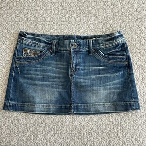 X2 Denim Micro Mini Skirt Denim Blue Jean Y2K 90s Studded Pockets Size 8